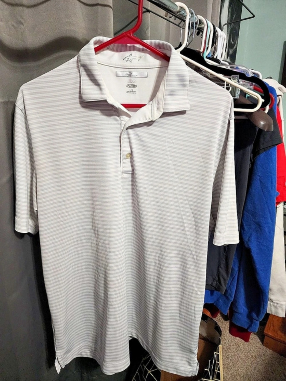 Greg Norman ML75 Striped Polo Gray & White Size Large
